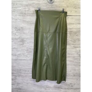 Olive Green Faux Leather Midi Skirt